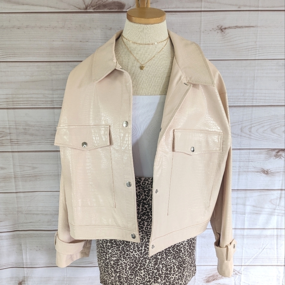 Missguided Cream Leather Jacket - Picture 3 of 15
